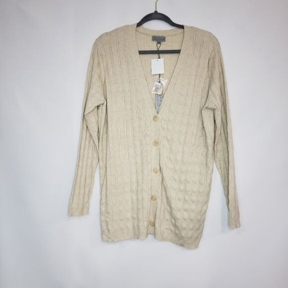 NWT Joseph A Long Sleeve Button Front Boyfriend Cardigan In Oatmeal Heather M - Picture 2 of 10